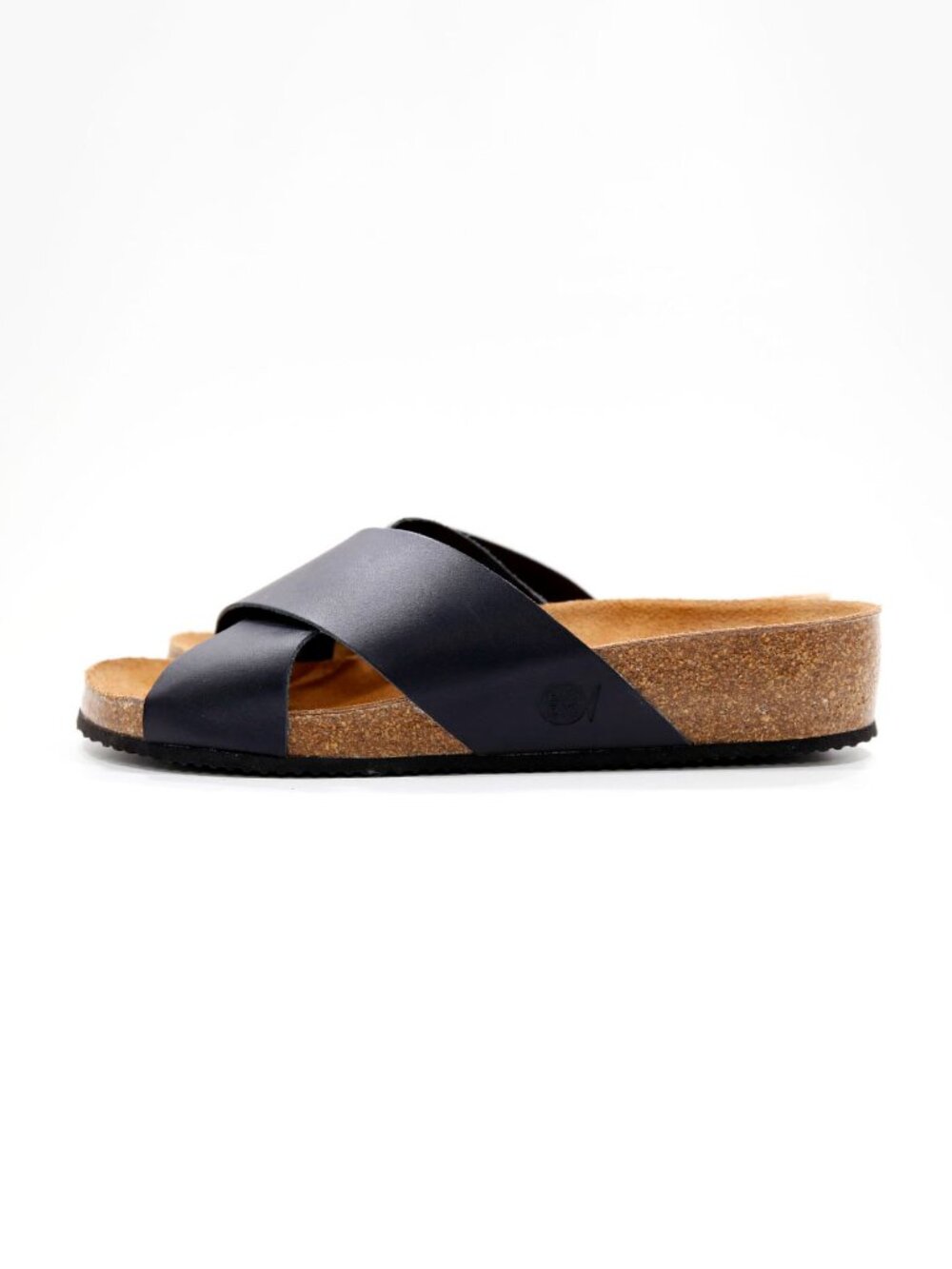 Bio Bio Elle Black Leather Flat Footbed Sandals - Women's 9